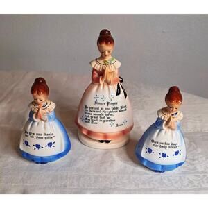 Vintage 3 Piece Ceramic Praying Ladies Salt & Pepper Shakers & Napkin Holder